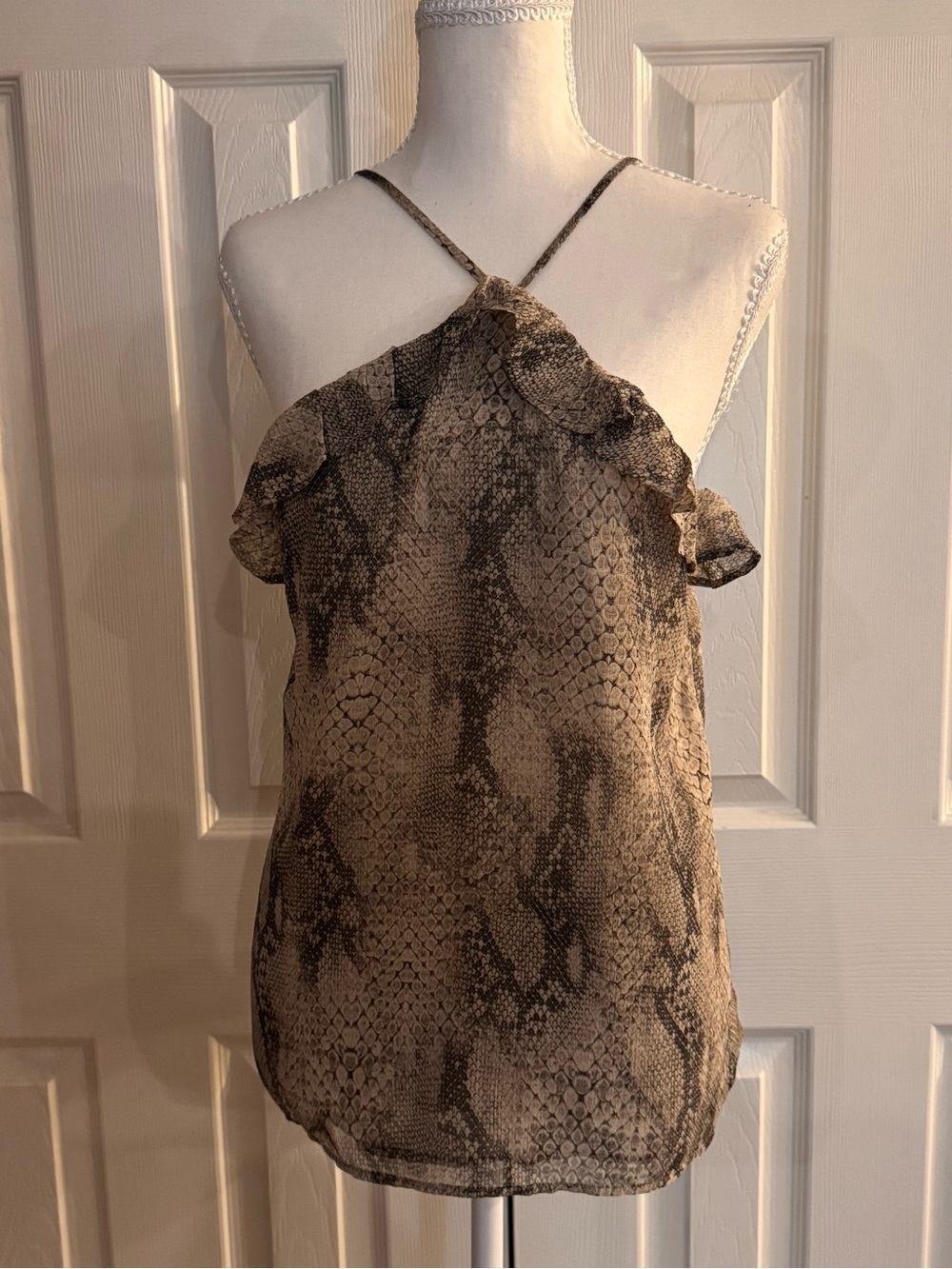 Express - Snake-Print Halter Ruffle Women's Top - Brown